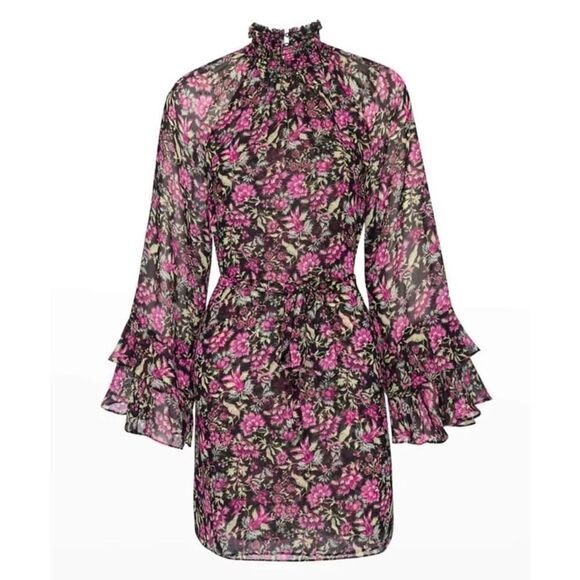 MISA Los Angeles Saint Floral Dress Belted Chiffon Mini Dress Small - Picture 11 of 11